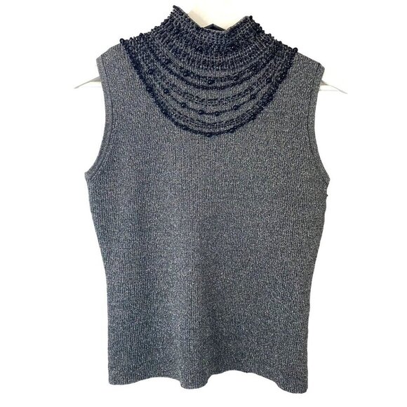 Grace Elements Metallic Beaded Neck Silk Top M Elegant Chic Holiday‎ Party - Picture 1 of 10